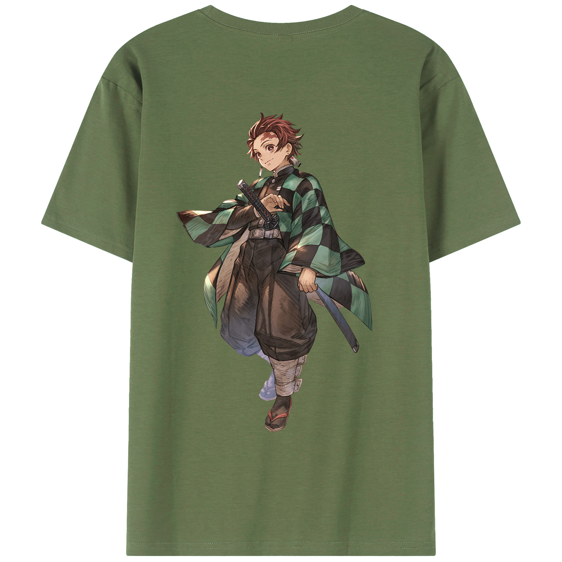 （画像用） 鬼滅の刃 竈門 炭治郎／かまど たんじろう Kamado Tanjirou 綿100％ メンズ半袖Tシャツ（バックプリント） 通気性